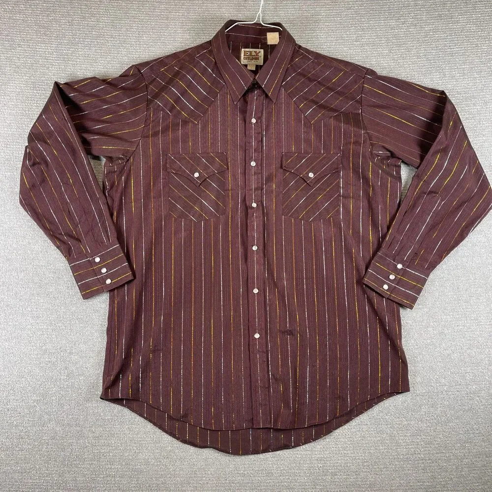 Ely Cattleman Burgundy Maroon Pearl Snap Button Down Shirt L